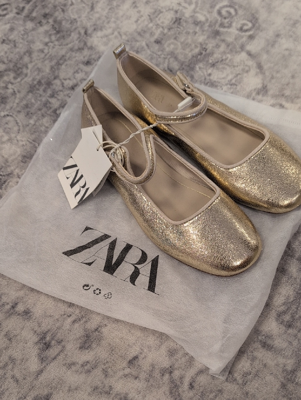 Zara Shimmery Gold Mary Jane Flats with Strap